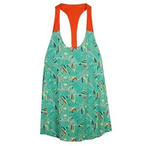 Patagonia Teal Geometric Print Kamala Tie Tank Womens Size S